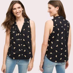 Anthropologie Embroidered Bee Blouse - Sleeveless Collard Shirt - Size 12